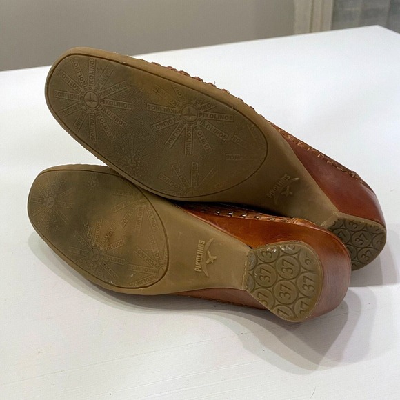 Pikolinos Women's Wedge Mule Slip On Leather Laser Cut Brown Wedges Size 6 / 6.5 - Picture 6 of 8